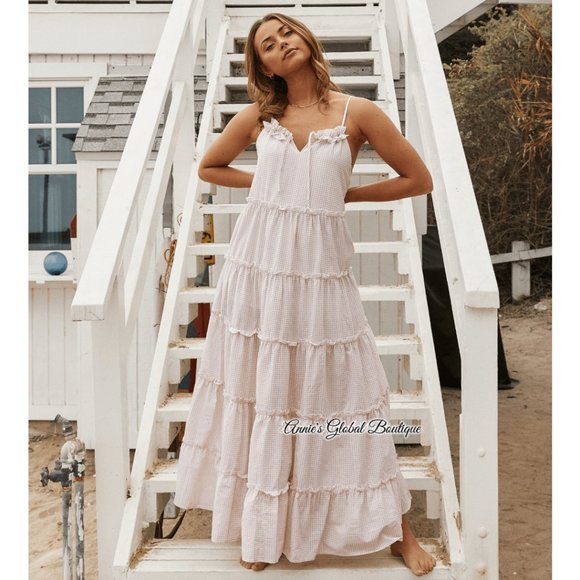 NWT, Anthropologie  Senorita Gingham Ruffled Maxi Dress - Picture 7 of 16